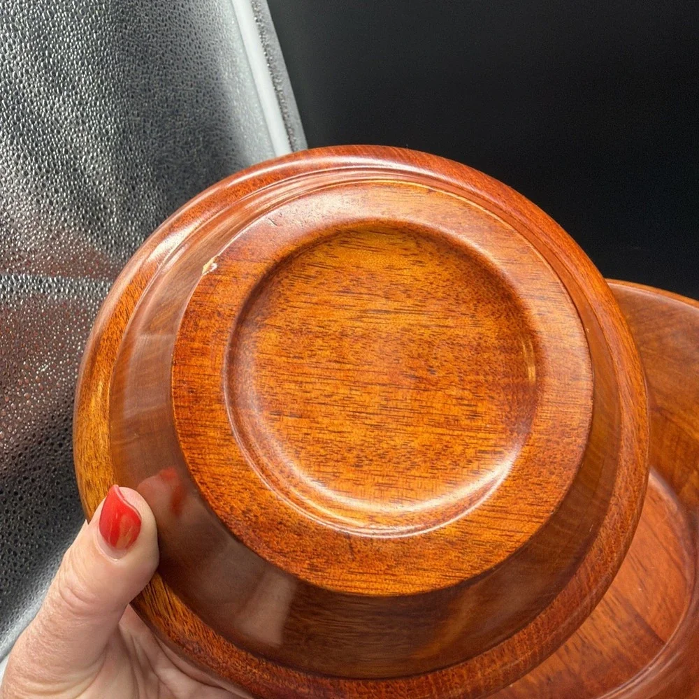 VTG Judie Pomerantz Wooden Salad Bowl Set 5 PCS  Large Bowl, 4 Salad
